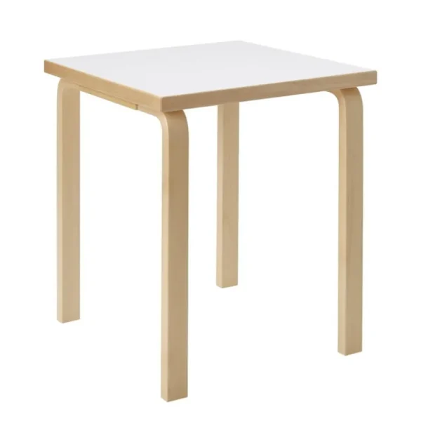 Artek Aalto bord 80C, 60 x 60 cm, björk - vitt laminat