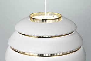 Artek Aalto pendellampa A331 ”Beehive”, vit - mässing