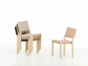 Artek Aalto stol 611, björk - naturlig/röd vävning