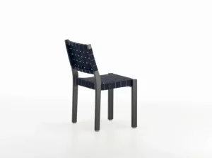 Artek Aalto stol 611, svart - svart/blå vävning