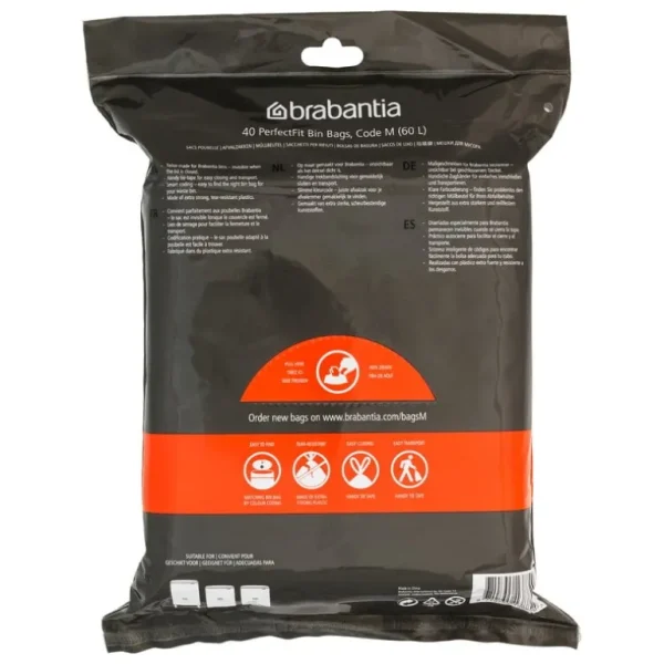 Brabantia PerfectFit soppåsar, 60 L (M), dispenser med 40 st