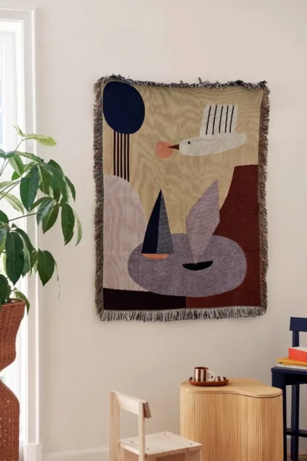 Barn ferm LIVING Bird filt med bildvävnad, 80 x 110 cm, flerfärgad