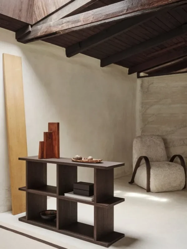 ferm LIVING Buur fåtölj, Sheepskin Moonlight - mörk betsad ek