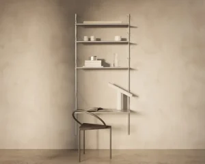 Frama Shelf Library H1852 vägghylla med skrivbord, rostfritt stål