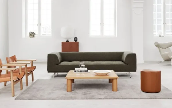Fredericia Delphi 2-sits soffa, borstad aluminium - olivgrön Clay 14