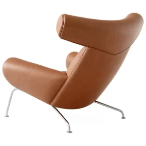 Fredericia Wegner Ox-stol, borstad krom - konjakfärgat läder