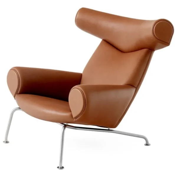 Fredericia Wegner Ox-stol, borstad krom - konjakfärgat läder