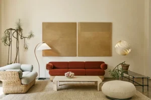 GUBI Timberline golvlampa, ek - björk - vit canvas