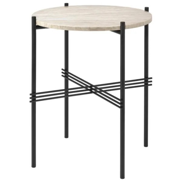 GUBI TS Outdoor sidobord, 40 cm, svart - vit travertin