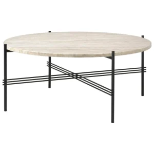 GUBI TS utomhus soffbord, 80 cm, svart - vit travertin