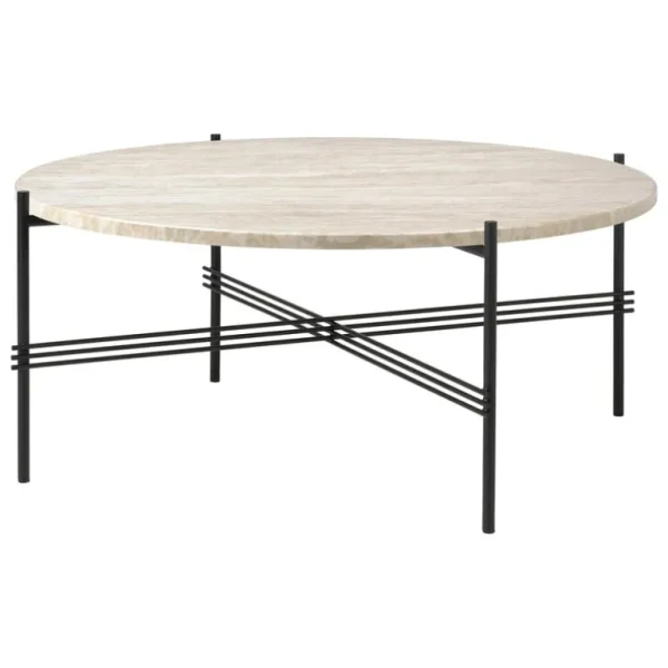 GUBI TS utomhus soffbord, 80 cm, svart - vit travertin