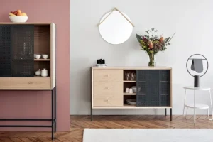 Hartô Gabin sideboard med lådor, hög, ek - skiffergrå