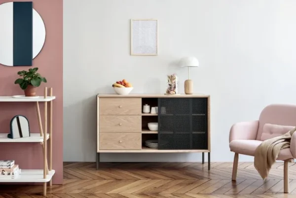 Hartô Gabin sideboard med lådor, hög, ek - skiffergrå