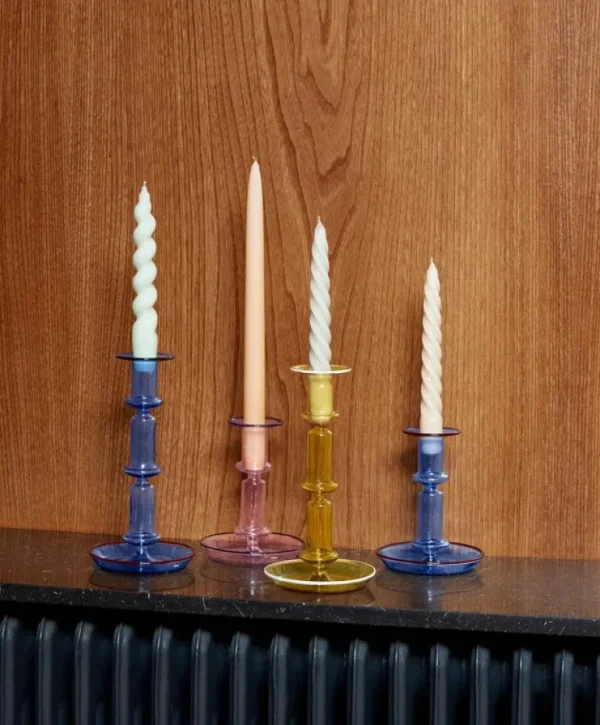 HAY Flare medium ljusstake, ljusblå med röd kant