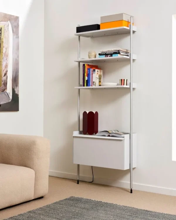 HAY Pier System 131 hylla, 1 kolumn, PS vit - aluminium