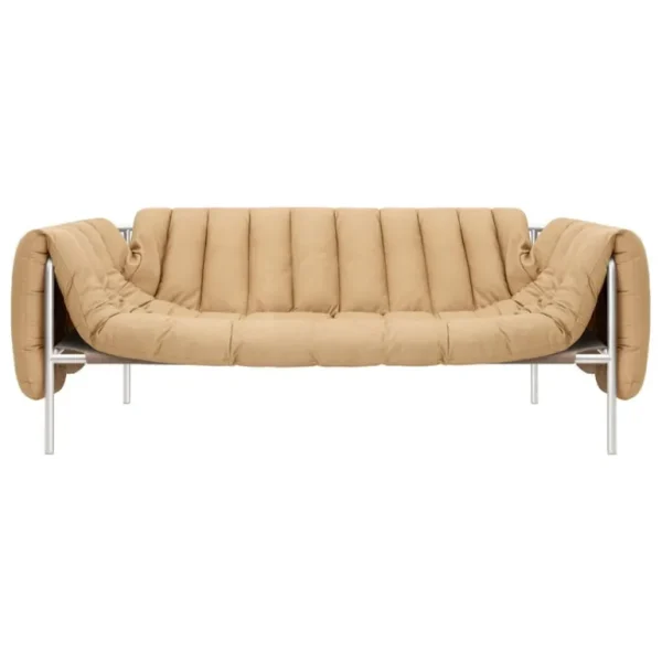 Hem Puffy 2,5-sitsig soffa, sandfärgat läder - rostfritt stål