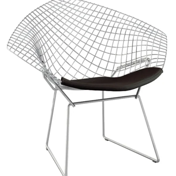 Knoll Bertoia Diamond stol, satinkrom - svart kudde