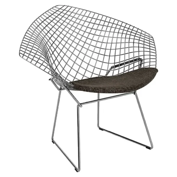 Knoll Bertoia Diamond stol, polerad krom - svart kudde