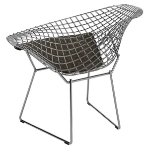 Knoll Bertoia Diamond stol, polerad krom - svart kudde