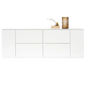 Lundia Fuuga sidobord, 192 cm, lådor och vertikala dörrar, vit