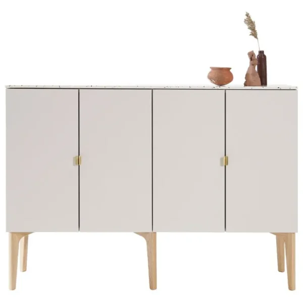 Lundia Fuuga sidobord, 128 cm, cashmere - Terrazzo - ek - mässing