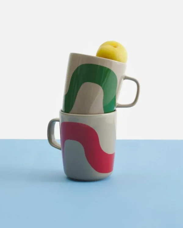Marimekko Oiva - Seireeni mugg, 2,5 dl, 2 stycken, terra - grön - röd