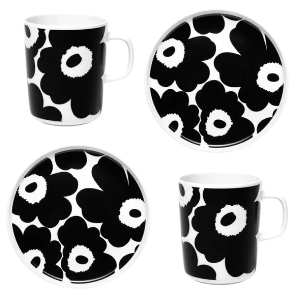 Marimekko Oiva - Unikko mugg- och tallriksset, vit - svart