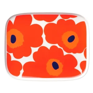 Marimekko Oiva Unikko tallrik 15 x 12 cm, vit - röd - blå