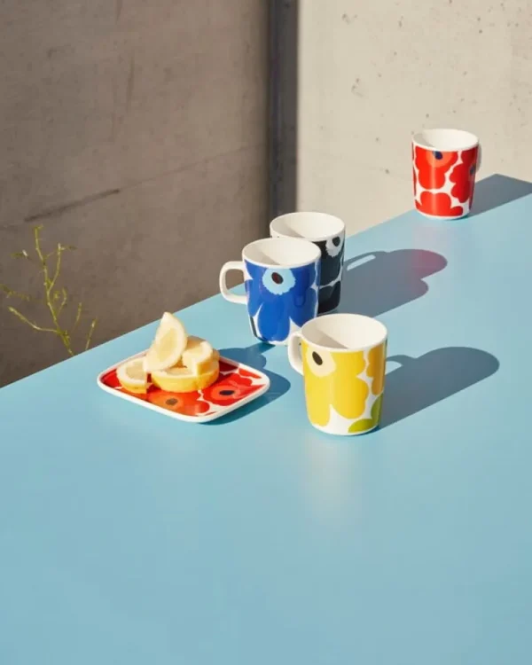 Marimekko Oiva Unikko tallrik 15 x 12 cm, vit - röd - blå
