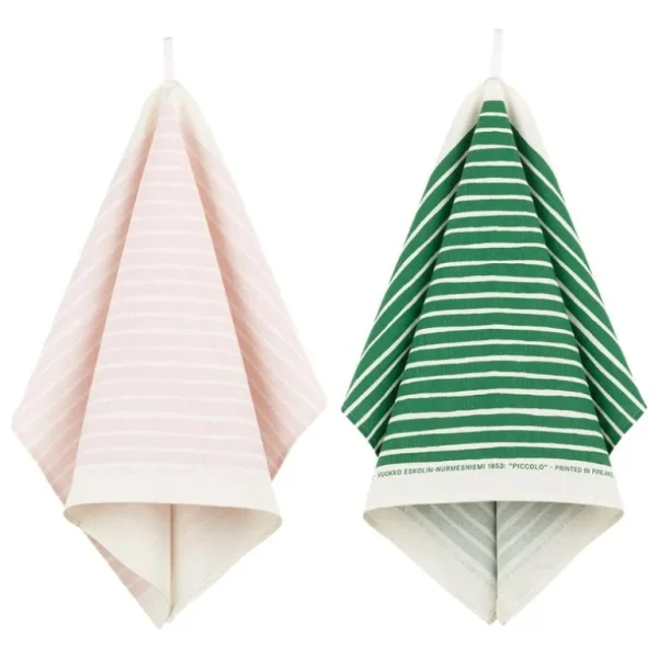 Marimekko Piccolo kökshandduk, 2-pack, grön - rosa - vit