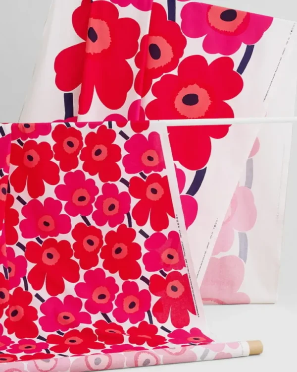 Marimekko Pieni Unikko tyg, vitt - rött