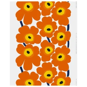 Marimekko Unikko bomullstyg, vit - orange - mörkblå