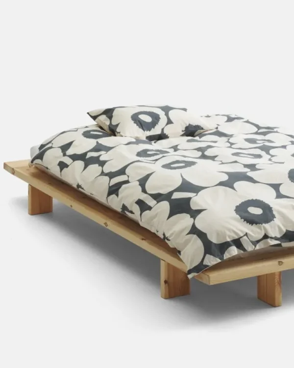 Marimekko Unikko påslakan, 240 x 220 cm, träkol - naturvit