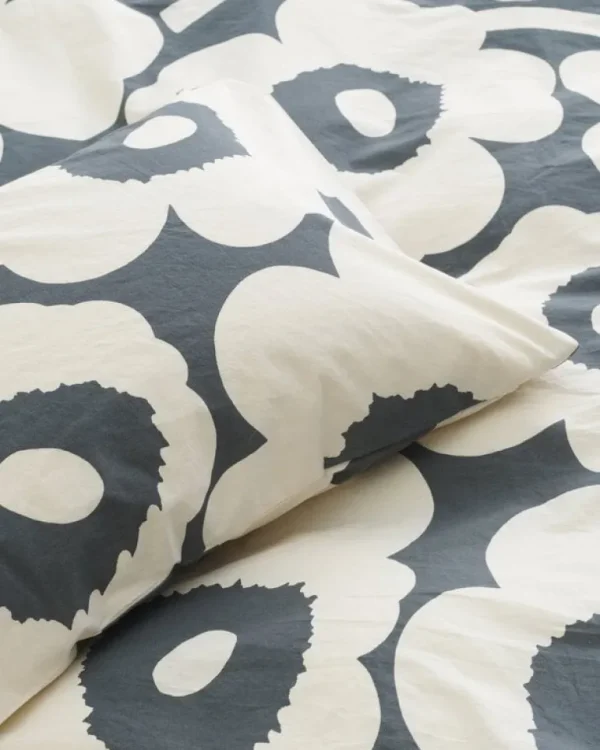 Marimekko Unikko påslakan, 240 x 220 cm, träkol - naturvit