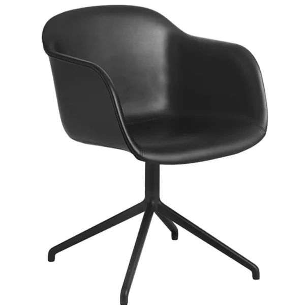 Muuto Fiber stol med armstöd, snurrfunktion, svart läder