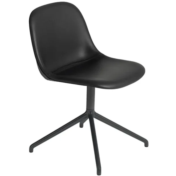 Muuto Fiber stol, snurrfunktion, svart läder