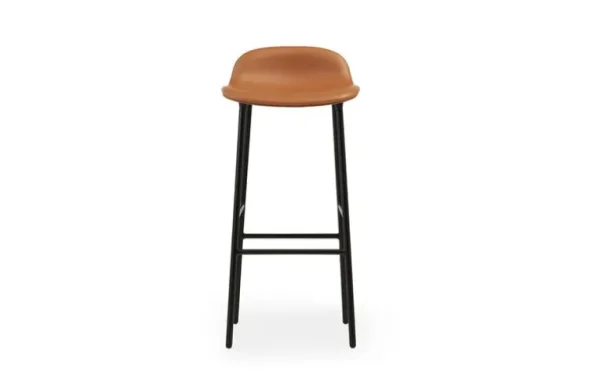 Normann Copenhagen Form barstol, 75 cm, svart stål - brandyfärgat Ultra-läder