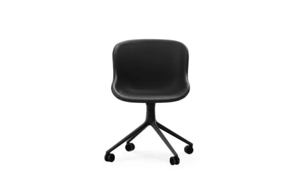 Normann Copenhagen Hyg stol med 4 hjul, svängbar, svart - svart läder Ultra