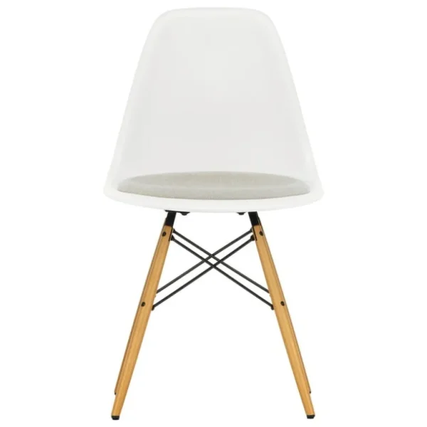 Vitra Eames DSW-stol, vit - lönn - varmgrå/elfenbensfärgad dyna