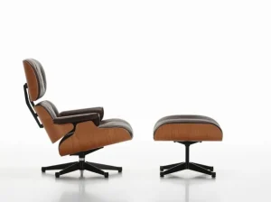 Vitra Eames fåtölj, klassisk storlek, American cherry - svart läder