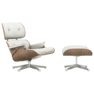 Vitra Eames Lounge Chair & Ottoman, ny storlek, vit valnöt - vit