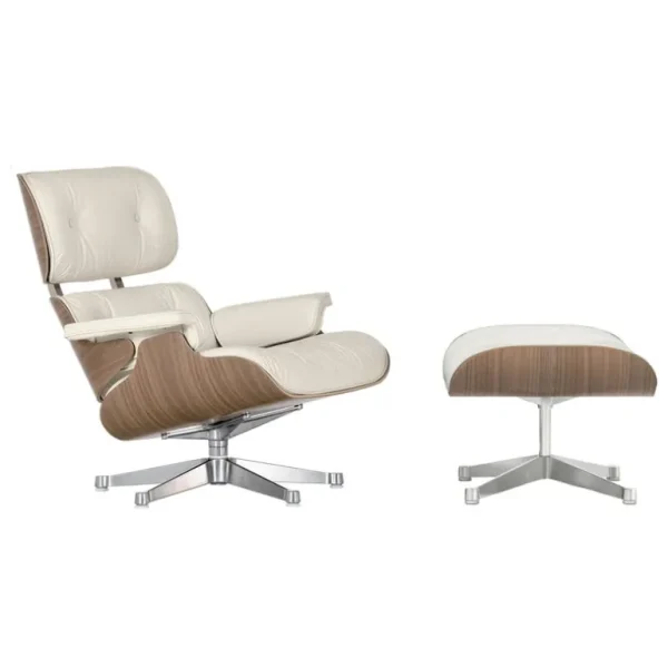 Vitra Eames Lounge Chair & Ottoman, klassisk stl, vit valnöt - vit