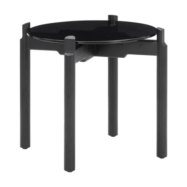 Wendelbo Notch sidobord, runt, S, svart glas - svartbetsad ek