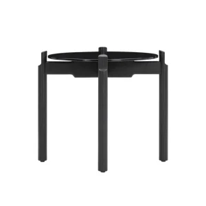 Wendelbo Notch sidobord, runt, S, svart glas - svartbetsad ek