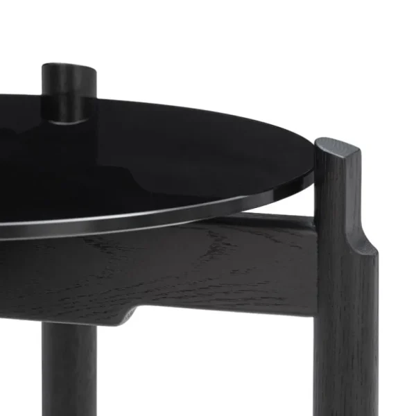 Wendelbo Notch sidobord, runt, S, svart glas - svartbetsad ek